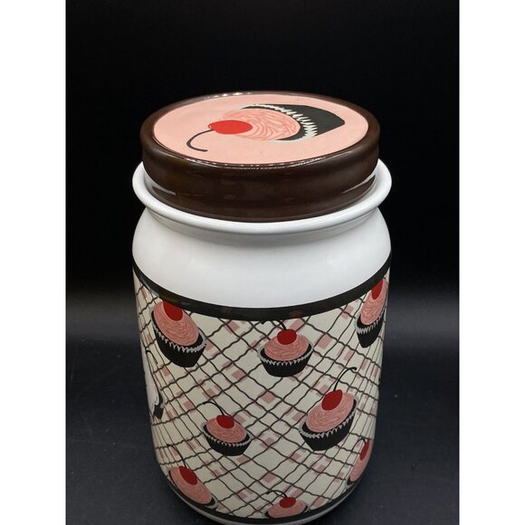 You and Me by Jessie Steele Ceramic Cookie Jar Kitchen Red Cherries “Cookies” - Picture 13 of 15